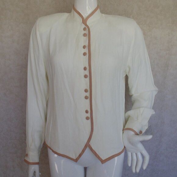 BEDFORD FAIR Shirt-jacket, L, Off-white/Camel trim, Buttons, Long sleeve - Picture 12 of 12